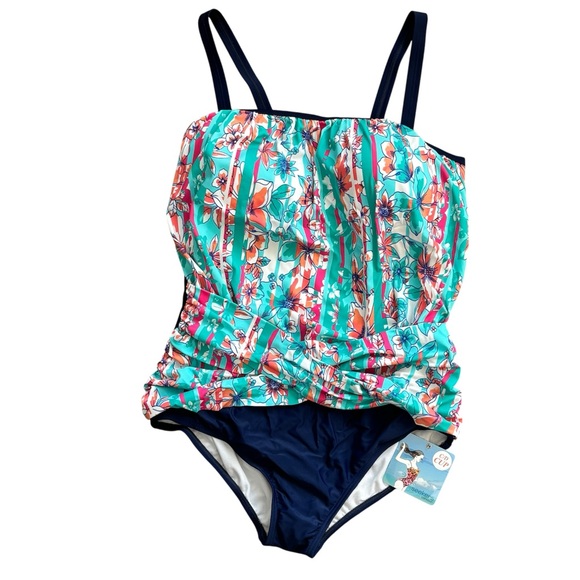 NWT! Seekers Contour One Piece Swimsuit 18W Tummy Control Floral - Picture 6 of 11